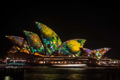 Sydney: Vivid Festival of Light Harbor Cruise with Dinner - 90 minutes on the harbor: what you’ll see lit up